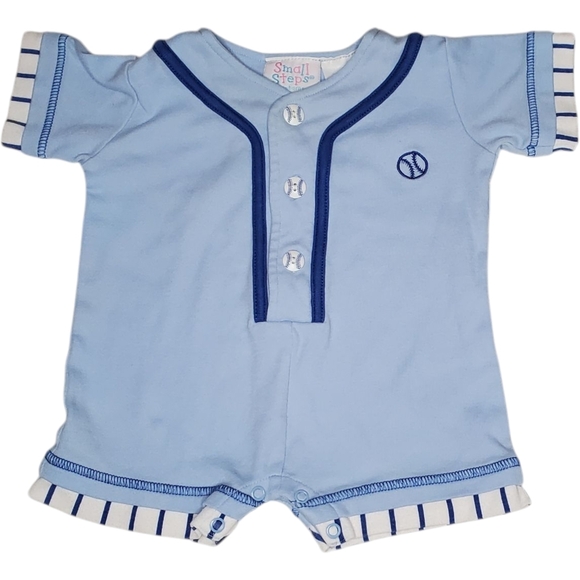 Vintage Other - Vintage Small Steps Romper Short-sleeve Blue Baby Boys 0-3 Months